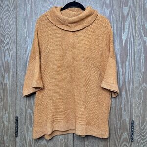 Garnet Hill Alpaca Blend Bell Sleeve Women M Sweater Orange Cowl Neck 3/4 Sleeve